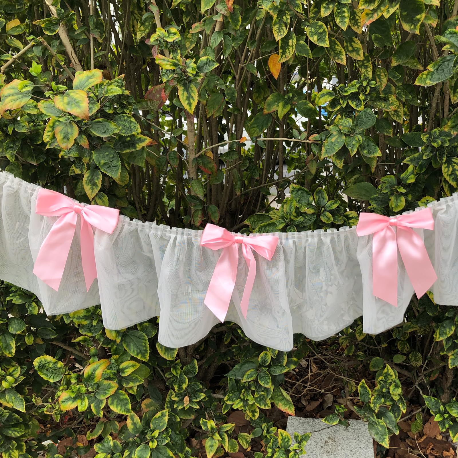 Schleife Girlande Banner, Rosa Schleife Geburtstag Party Dekorationen, 1,6 m Spitze und Satinband Schleifen Hängendes Banner mit 7 Schleifen für Kokette Geburtstag Bachelorette Party Hochzeit