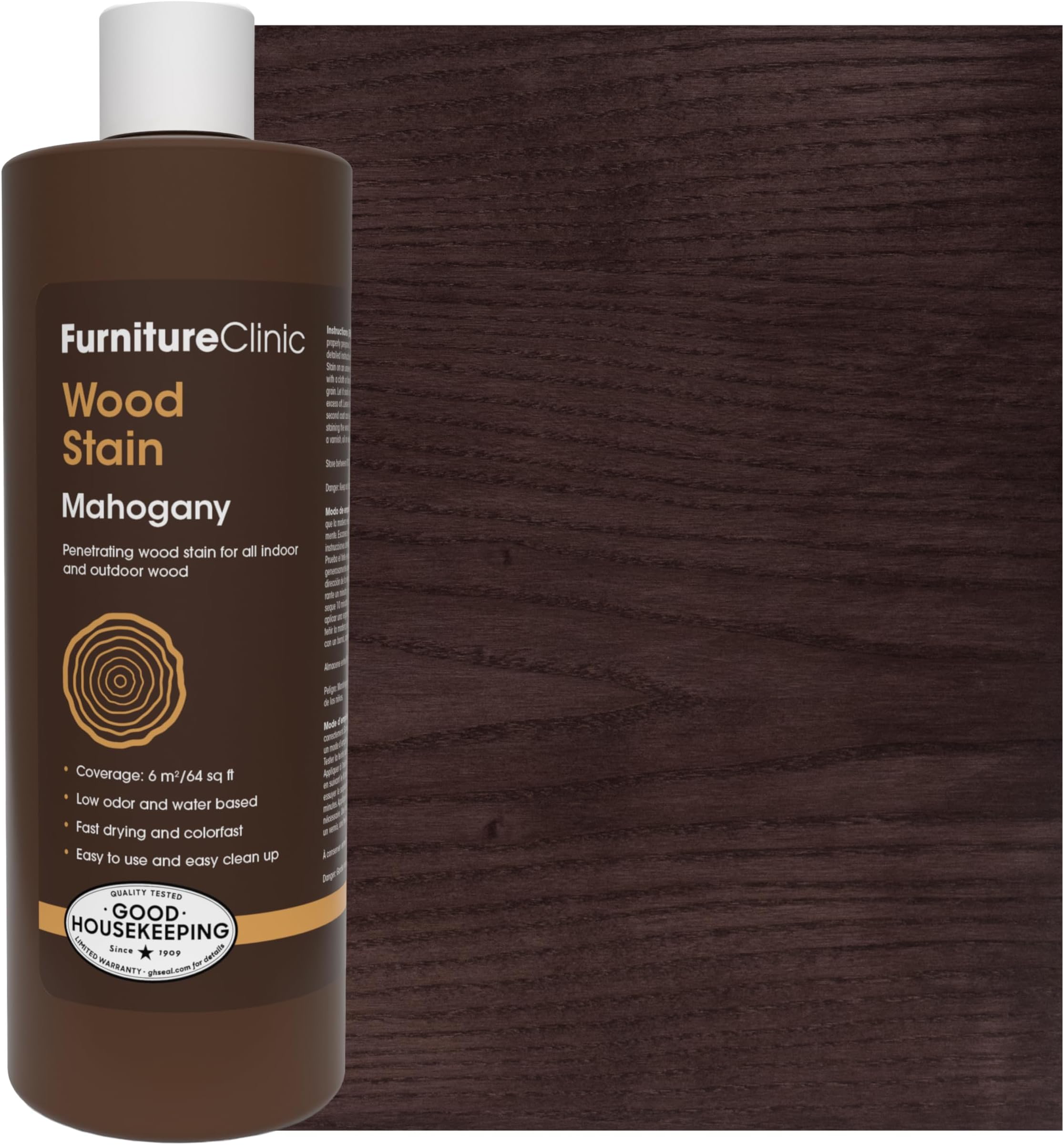 Wood Stain | Mahogany | Water Based | Fast Drying, Low Odor, & Non-Toxic | for Indoor & Outdoor Furniture and More | Multiple Finishes | (17oz / 500ml)