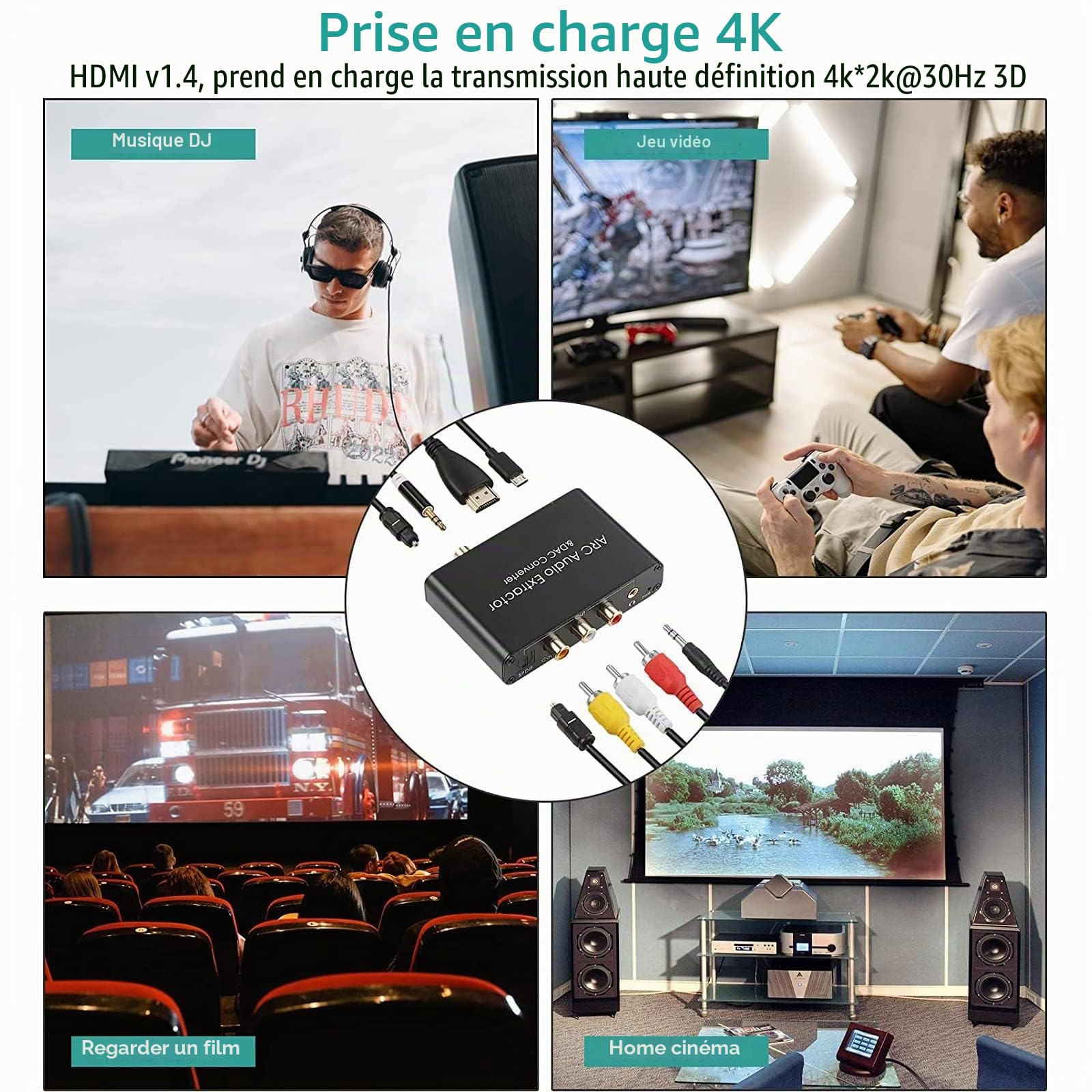 UNSTINCER HDMI ARC Audio Extracteur, 192khz stéréo Convertisseur Numérique spdif optique toslink coaxial vers Analogique RCA L/R 3.5mm Jack et toslink coaxial DAC Adaptateur pour TV Home Cinéma ps3/4