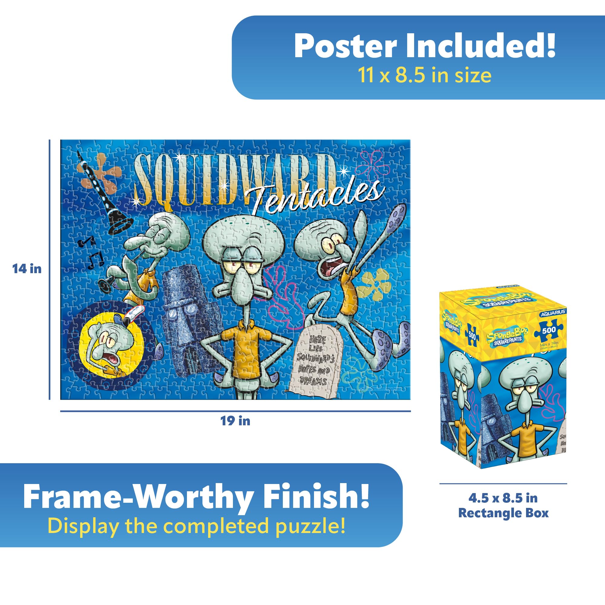 AQUARIUS Spongebob Squidward 500 Teile Puzzle - Offizielles Nickelodeon-Lizenz-Puzzle, 35,6 x 48,3 cm, vertikale Box, inklusive Referenzposter, Puzzle für Kinder, Jugendliche und Erwachsene