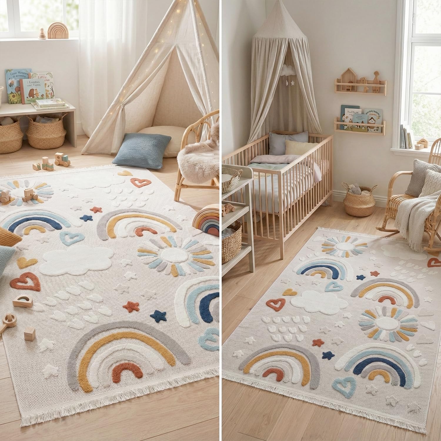 Teppich Kinderzimmer Junge Mädchen Kinderteppich Spielteppich Kurzflor 170x120cm Regenbogen