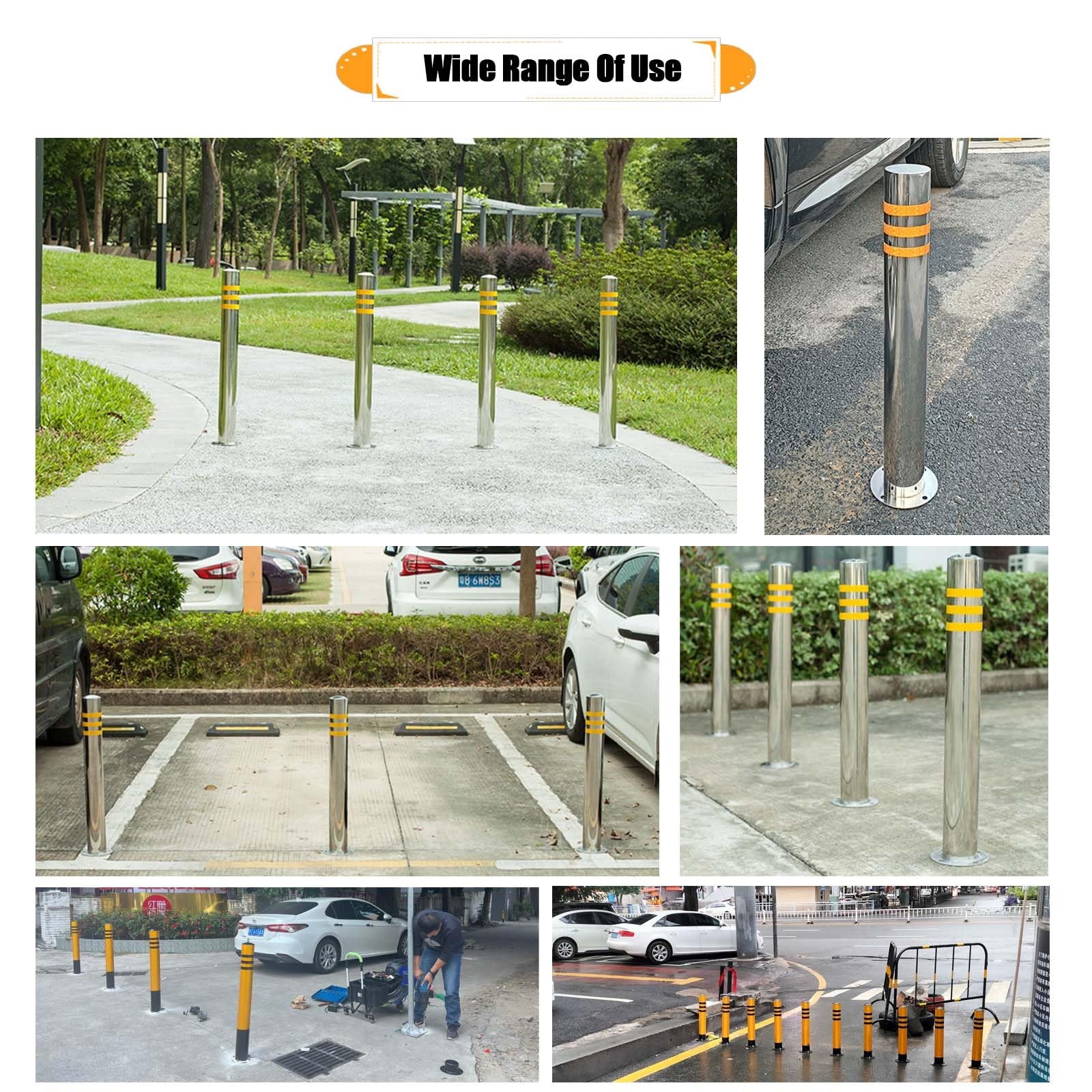 Bolardo de Acero Inoxidable, Barrera Fija de Alta Resistencia para Seguridad Vial, Control de estacionamiento y gestión de multitudes.