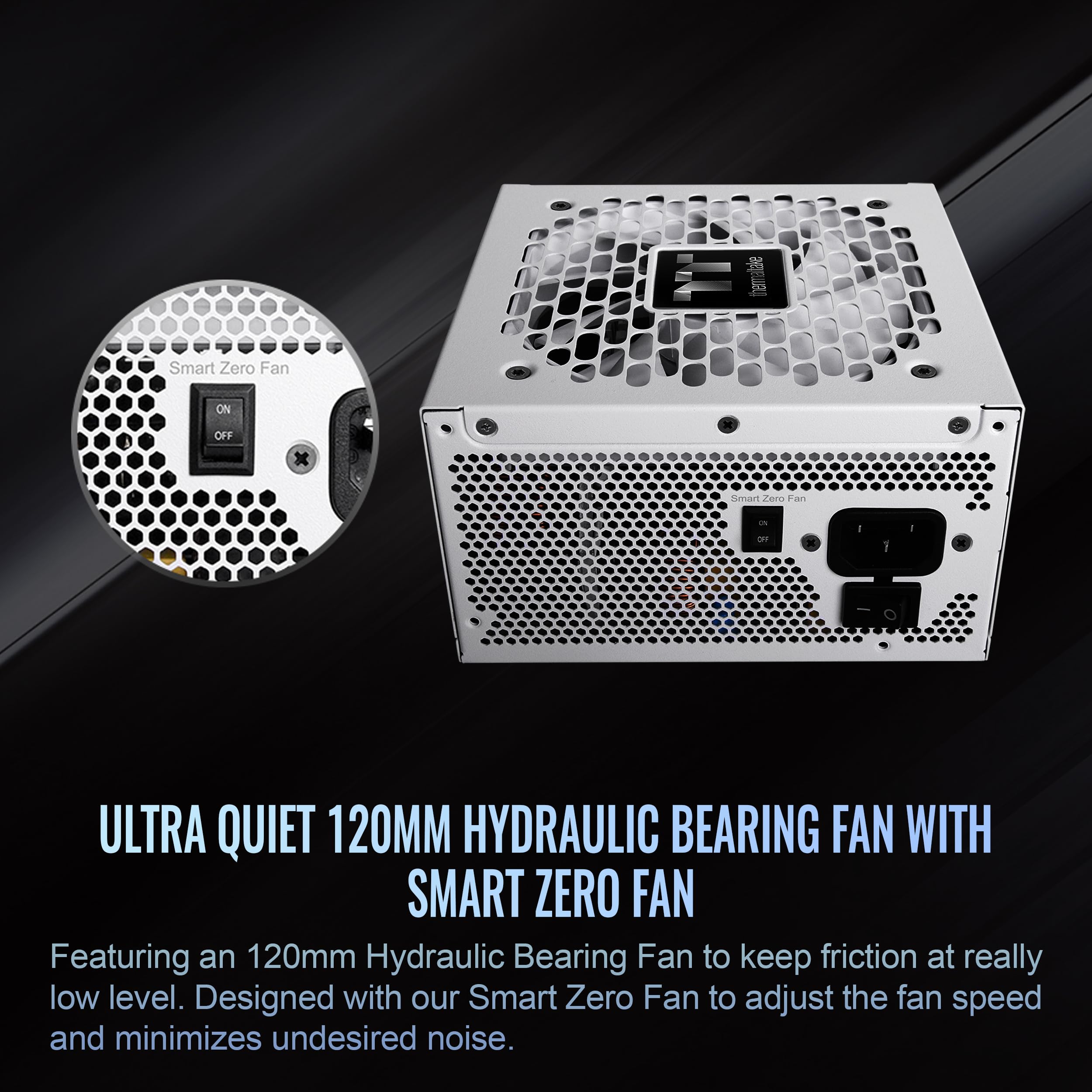 Thermaltake Toughpower GT 1000W; ATX 3.1; PCIe nativo 5.1 12V-2x6; Completamente modular; Cables planos; Conectores a juego de color; Condensadores principales japoneses; 80 Plus Gold; 140mm; Nieve