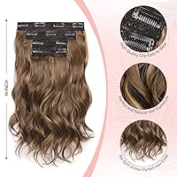Vista 3 de Extensiones de cabello con clip, extensiones de cabello sintético ondulado de 14 pulgadas con clip (color: 22H10#)