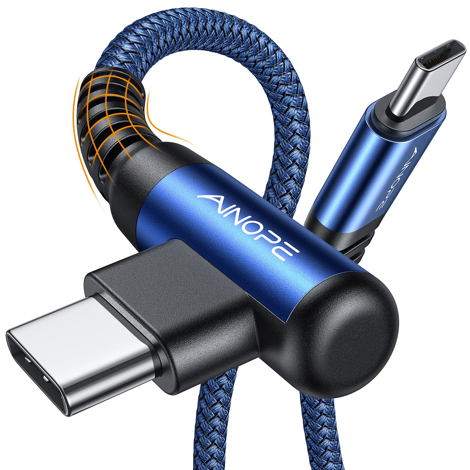 Photo 1 of AINOPE USB C to USB C Cable, Fast Charging,60W, [2-Pack 6.6ft] USB Type C Right Angle, Compatible with Samsung S21 S20, Note 20 Ultra 10 9 8, MacBook Air/Pro 13'',iPad Pro/Air 2020,Pixel-Blue 6.6FT+6.6FT Blue