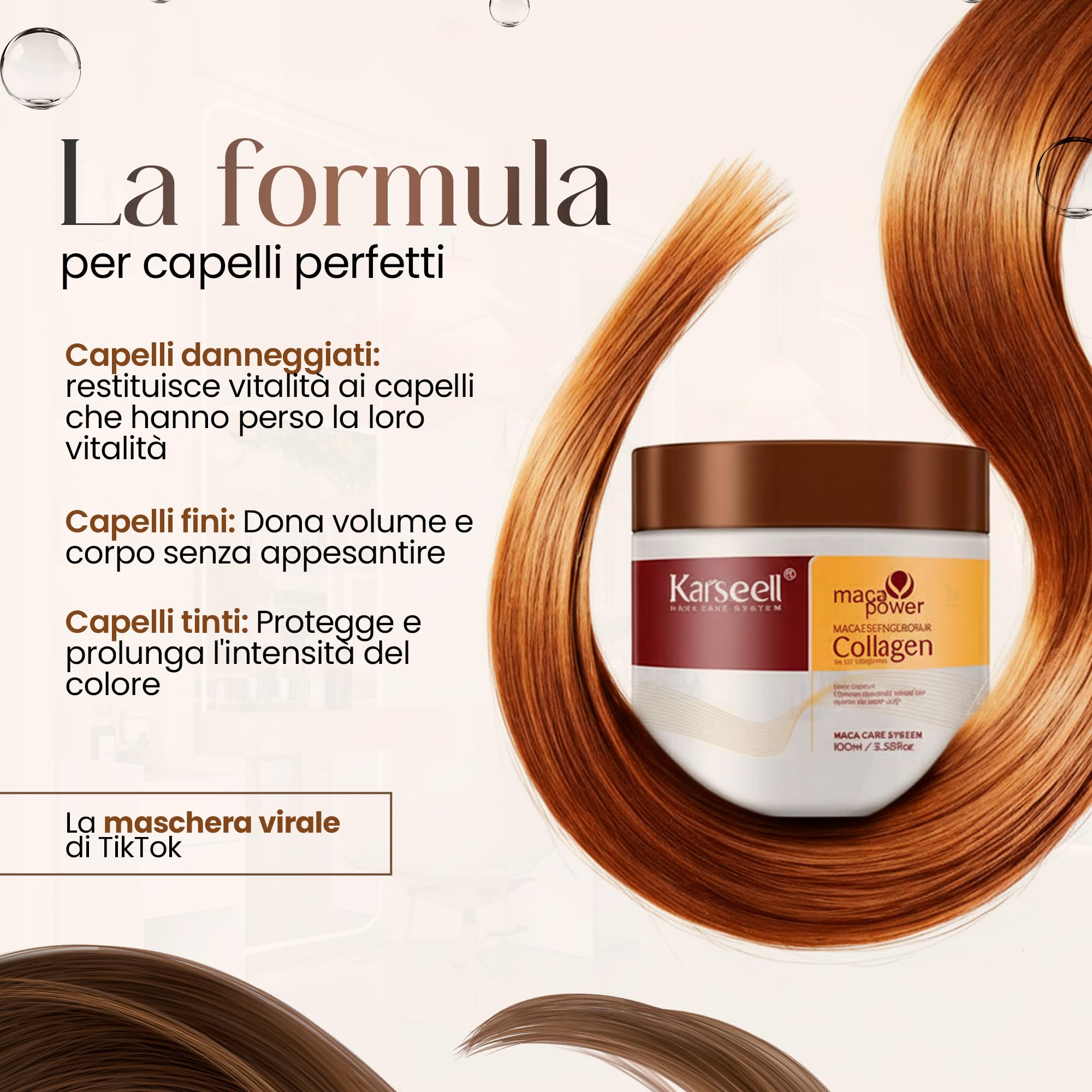 Karseell MACA CARE SYSTEM Set Maschera al Collagene 100ml + Shampoo Volumizzante 200ml + Balsamo Riparatore 200ml Idratazione Volume Riparazione Lucentezza Morbidezza Capelli Secchi e Danneggiati