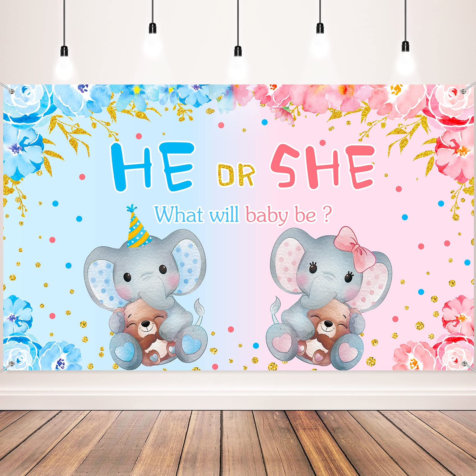 Buy Gender Reveal Backdrop, Elephant Baby Shower Backdrop He or She