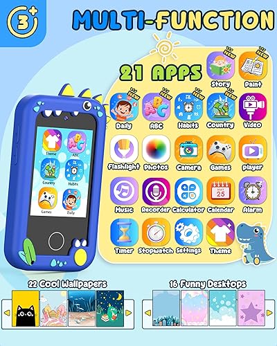 Miniatura 9 de UCIDCI Juguetes de teléfono inteligente para niños de 3 a 7 años con doble cámara, juguetes de teléfono para niños pequeños con juegos de