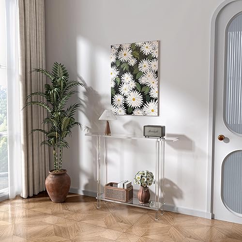 Miniatura 7 de Mesa consola estrecha de acrílico para entrada, 7.6 pulgadas de profundidad x 39.4 pulgadas de ancho x 31.5 pulgadas de alto, patas cuadradas, mesa