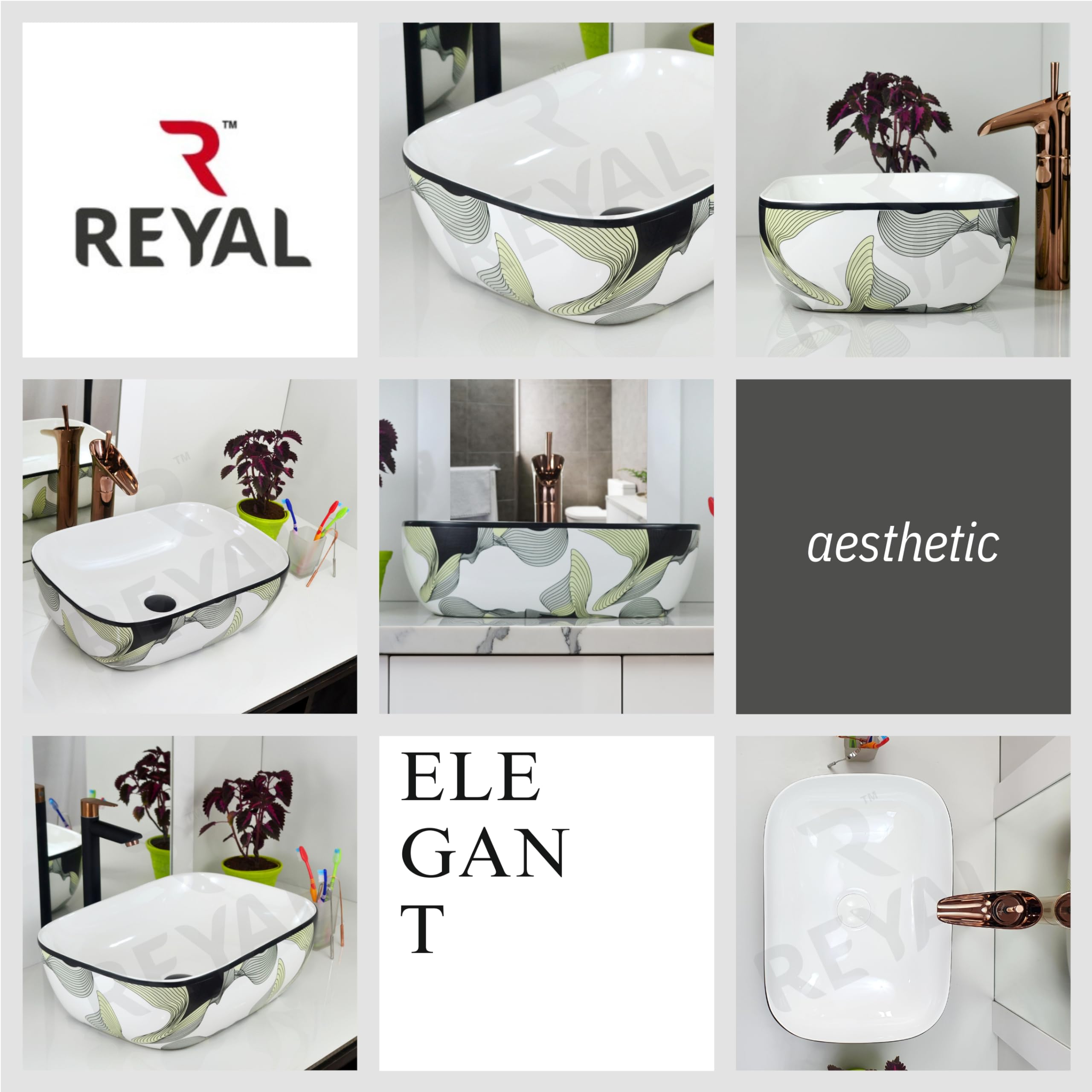 Reyal Ceramic Wash Basin - Modern Vessel Sink -8