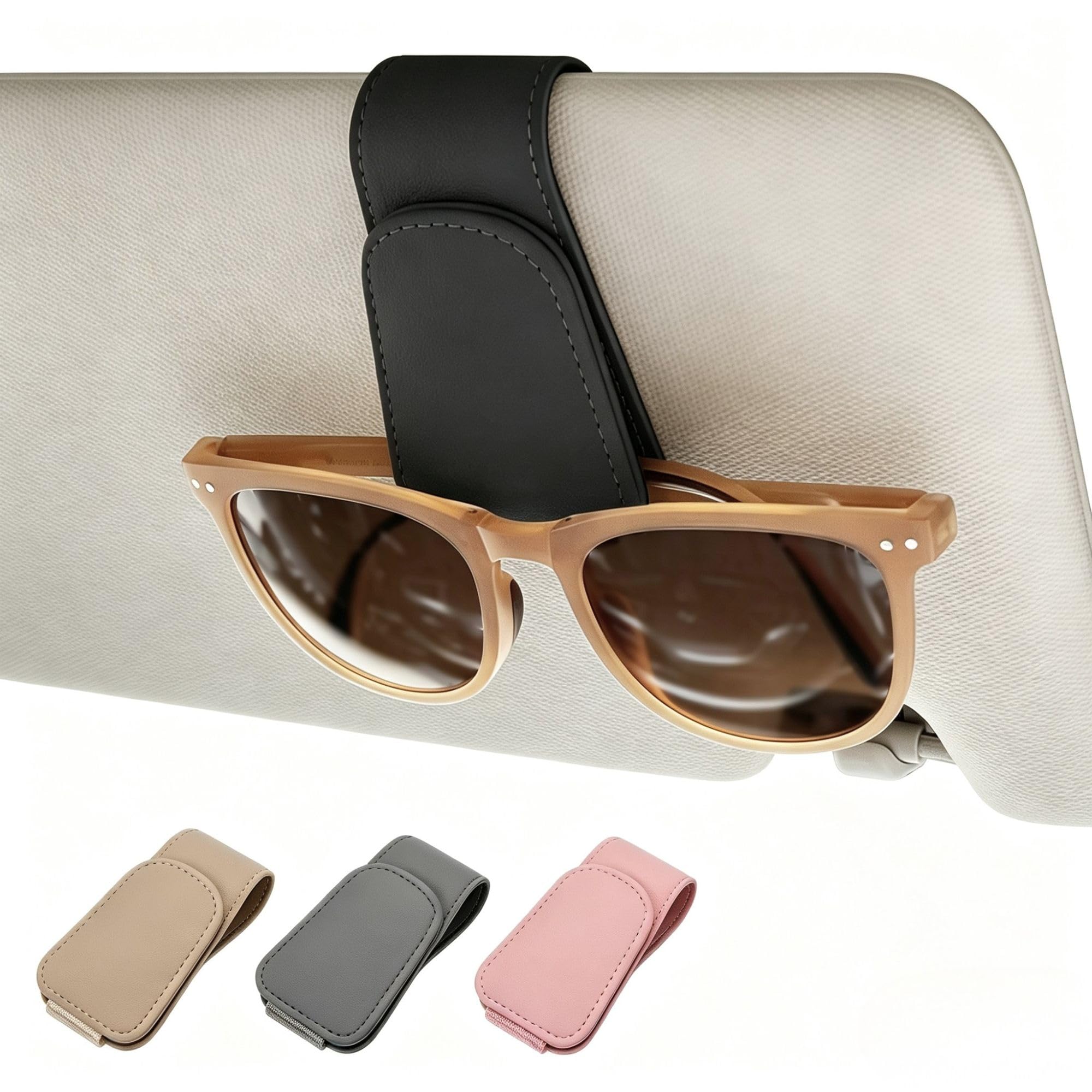 Magnetic Leather Car Sunglass Holder, Visor Sunglasses Holder Clip, 2 Pack