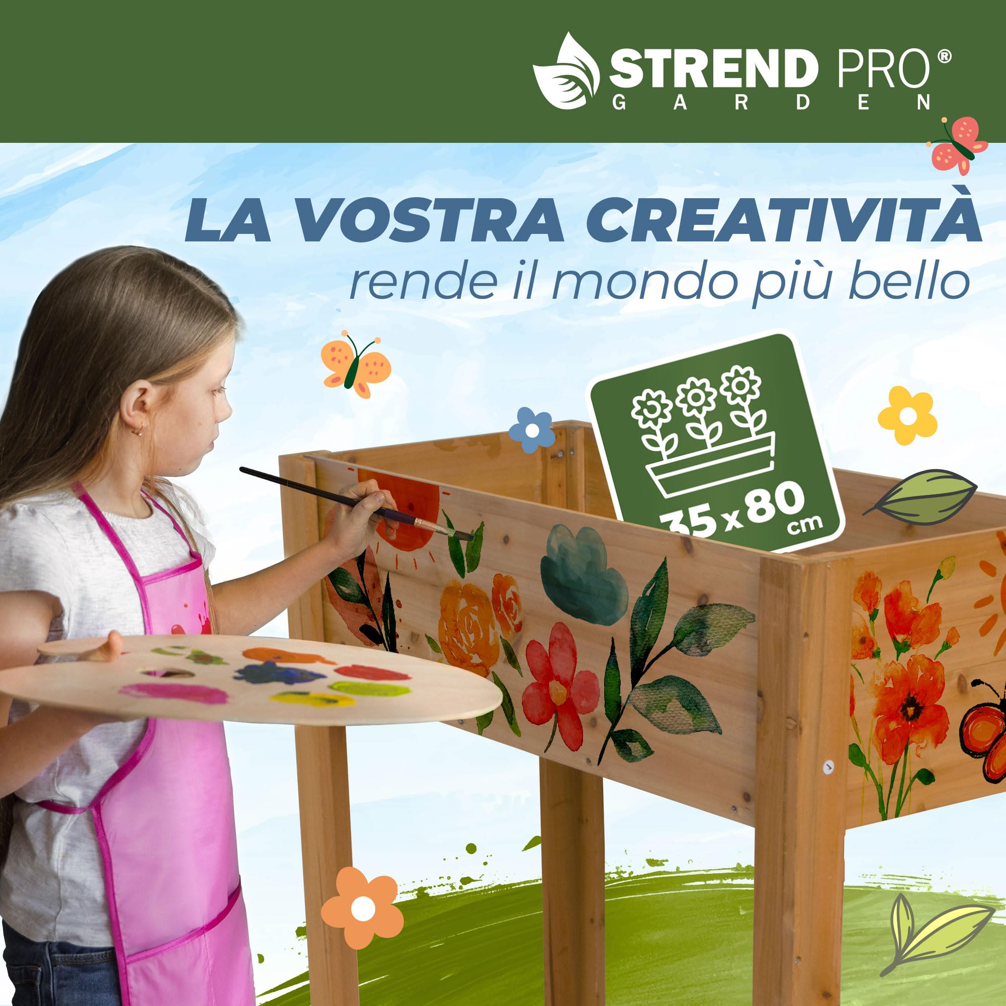 STREND PRO Aiuola rialzata per balcone | 98 cm (A) x 40 cm (P) x 84 cm (L) | Aiuola in legno con telo impermeabile | Piccola aiuola rialzata stretta, ideale per balconi, terrazze e giardini