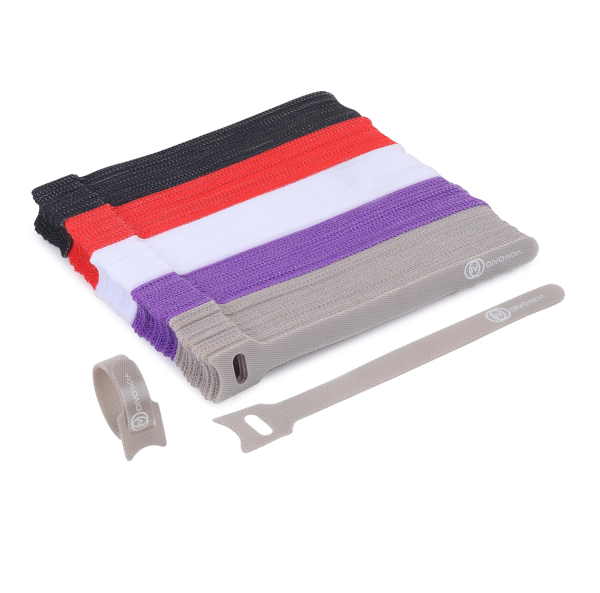 OIVO INDIA 125 Piece Cable Organizer Strap Tape - Wire/Cord Holder Management Straps - Reusable Hook & Loop Ties for PC, TV, Desk, WFH Accessories - Multicolor-image-14