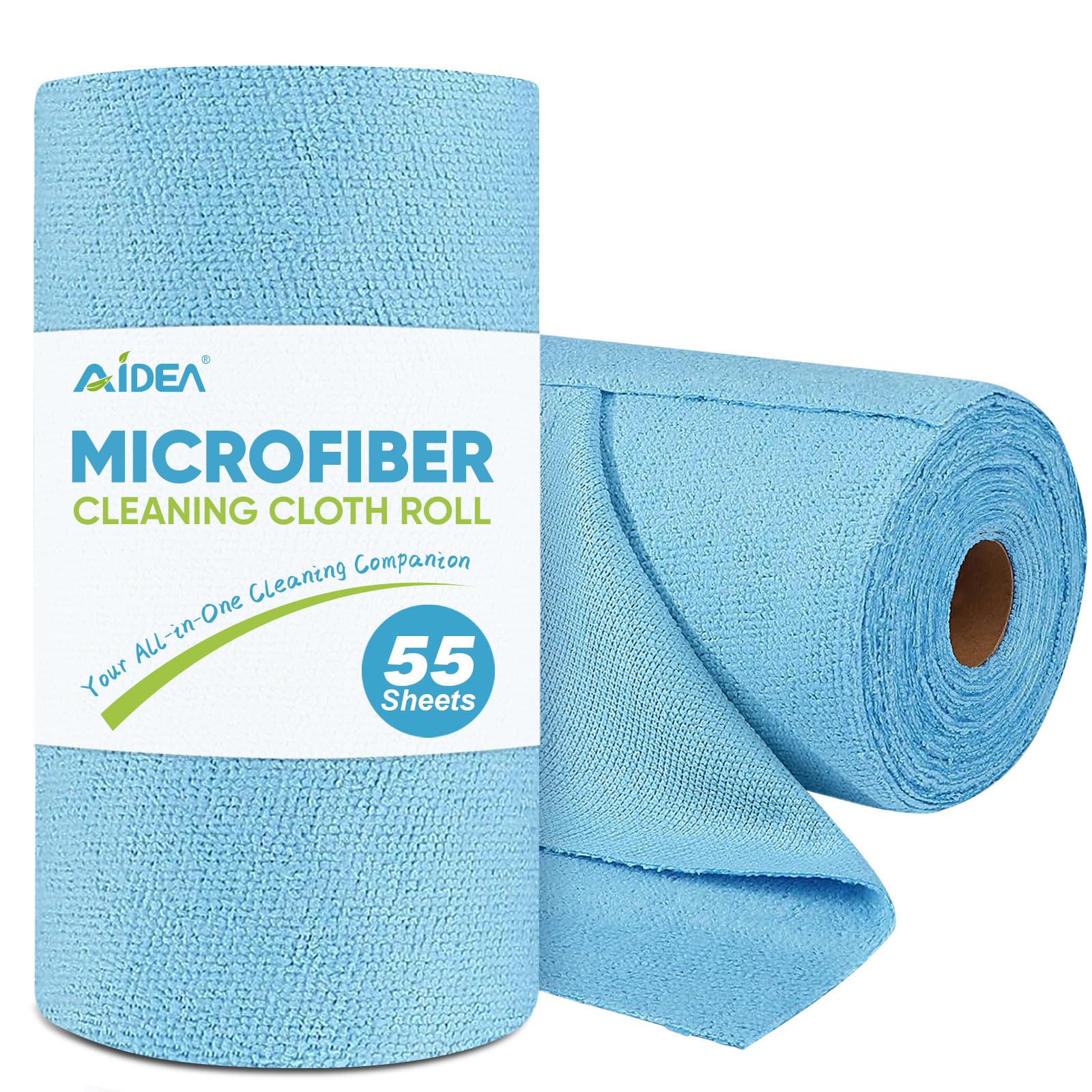 AIDEA Microfiber Cleaning Cloth Roll, Blue Shop Towels, 55 Sheets 11×9"
