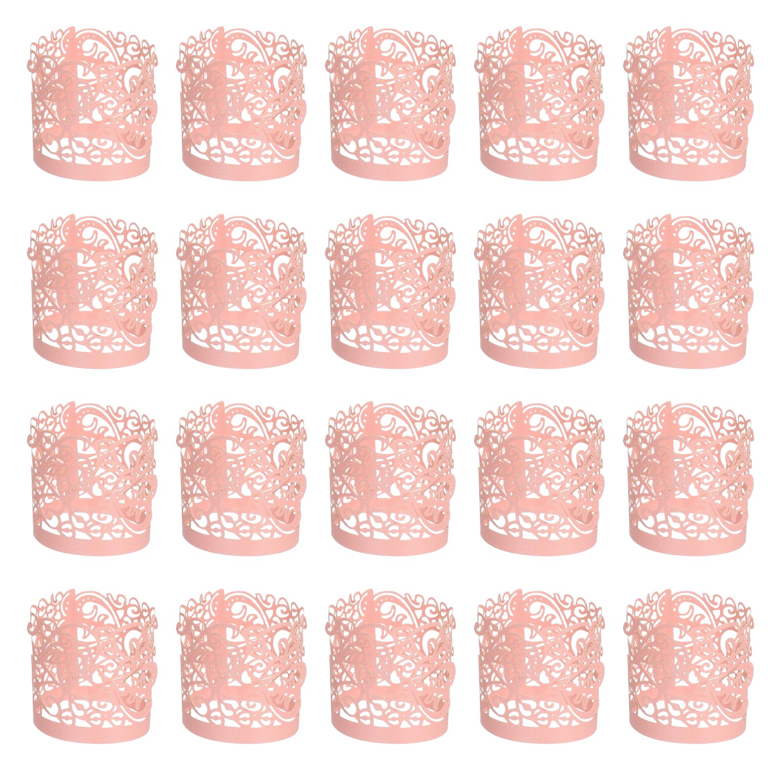 sourcing map 50Pcs Candle Wraps, Laser Cut Votive Candles Holder Wraps for LED Tealight Candles, Tea Light Wrap Lampshade for Elegant Festival Birthday Wedding Party Decoration, Pink
