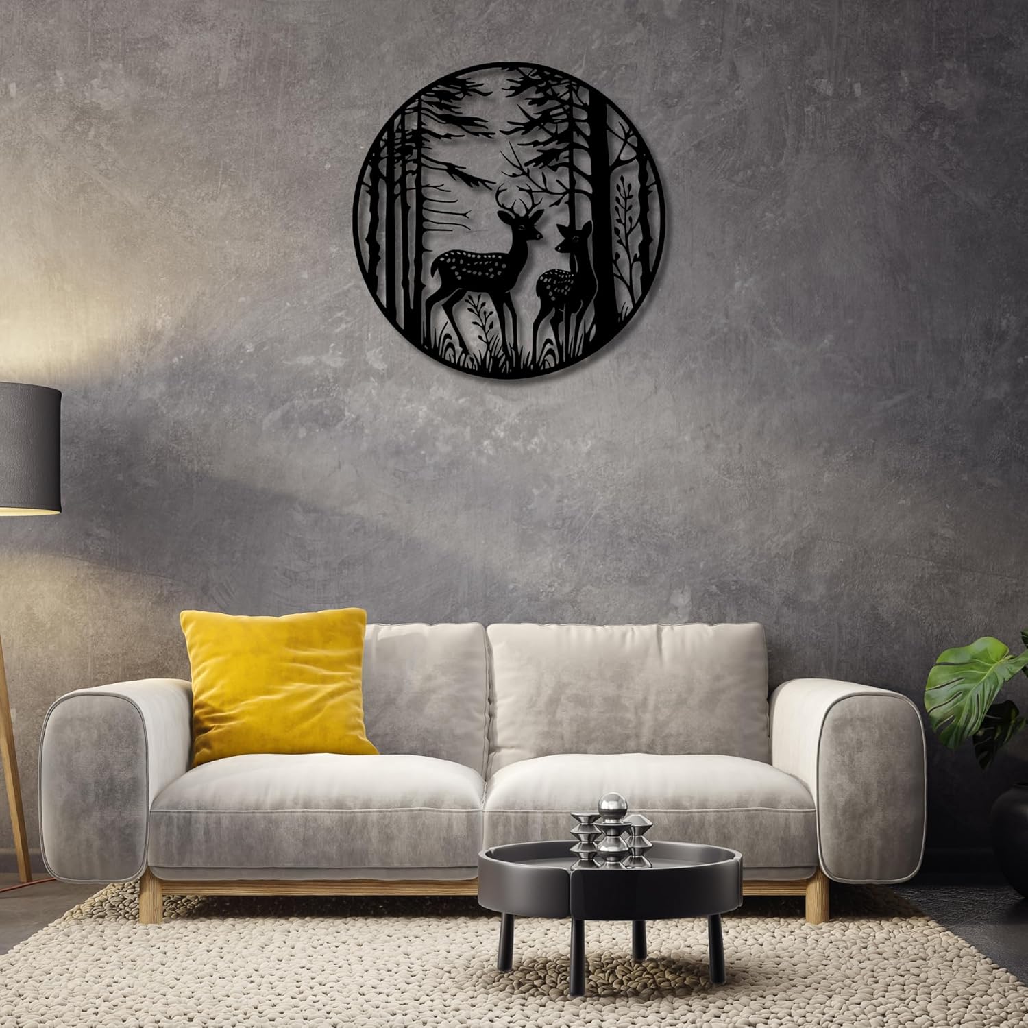 Animals Metal Wall Decor | 27'' x 27'' x 0.05'' Deer Forest Themed Metal Wall Art | Handmade Home and Office Wall Decorations (27'' x 27'', Deer Forest, Black)