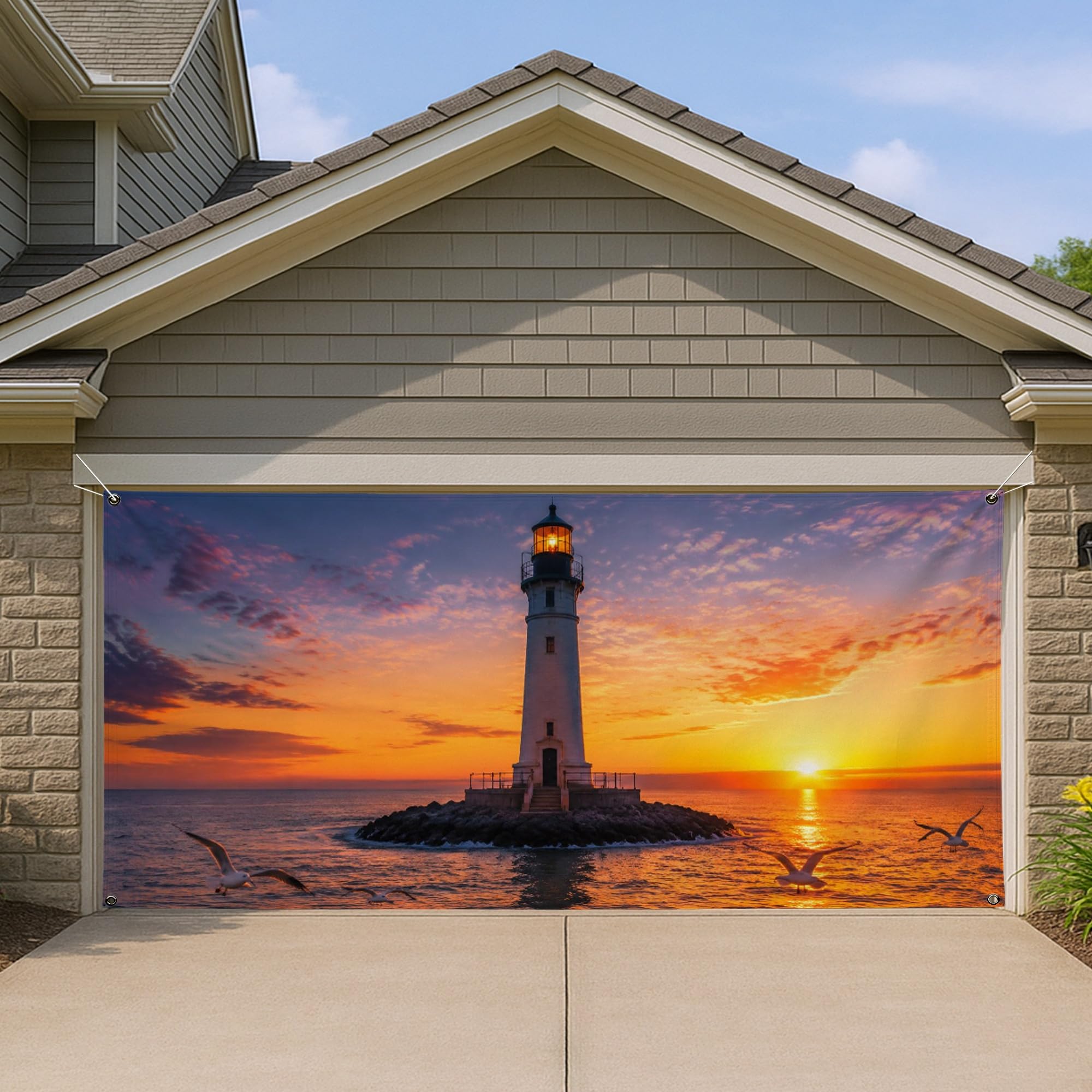Grandes décorations de porte de garage 397 x 180 cm pour soirée plage extérieure