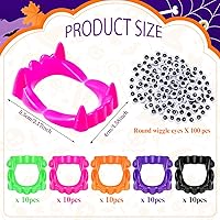 Vista 2 de Hungdao 50 piezas de dientes de vampiro de plástico para Halloween, colmillos de vampiro y 100 piezas de dentaduras postizas de plástico para ojos