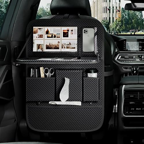 Miniatura 7 de GMQ Organizador de asiento trasero de automóvil, 1 paquete, organizador de asiento trasero con bandeja, caja de almacenamiento multifuncional