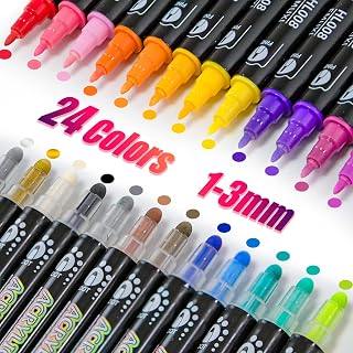 Fabric Markers, 24 Colors Dual Tip Acrylic Paints, Fabric Markers for Kids Adult, Cards Drawing Rock Painting Craft Kit School Supplies, Acrylic markers for DIY Crafts & Art (Dot + Fine)