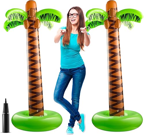Palmera inflable paquete de 2 palmeras grandes de 55 pies para cumpleaños tropicales con temática hawaiana playa patio decoración de fiesta en la