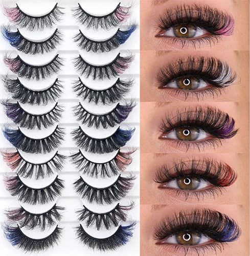 IFLOVEDEKD 10 pares de pestañas rusas de colores con 5 colores, 8 estilos de pestañas, mezcla de pestañas postizas largas y esponjosas, pestañas