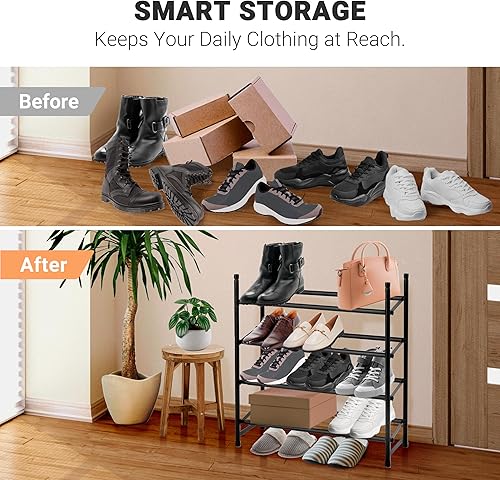 Miniatura 10 de ikloo Zapatero expandible de 2 niveles  Organizador de almacenamiento apilable  Zapatero ajustable para entrada, armario, puerta y garaje, negro