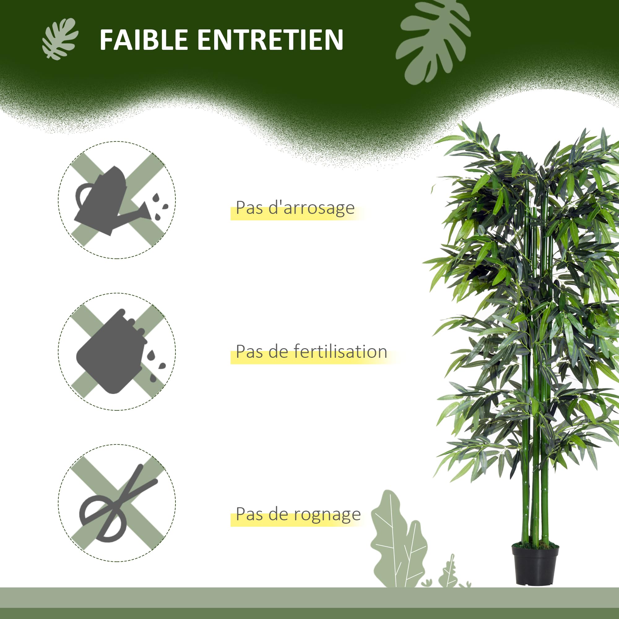 Outsunny Bambou Artificiel XXL 1,80H m Arbre Artificiel Feuilles denses réalistes Pot Inclus Noir Vert