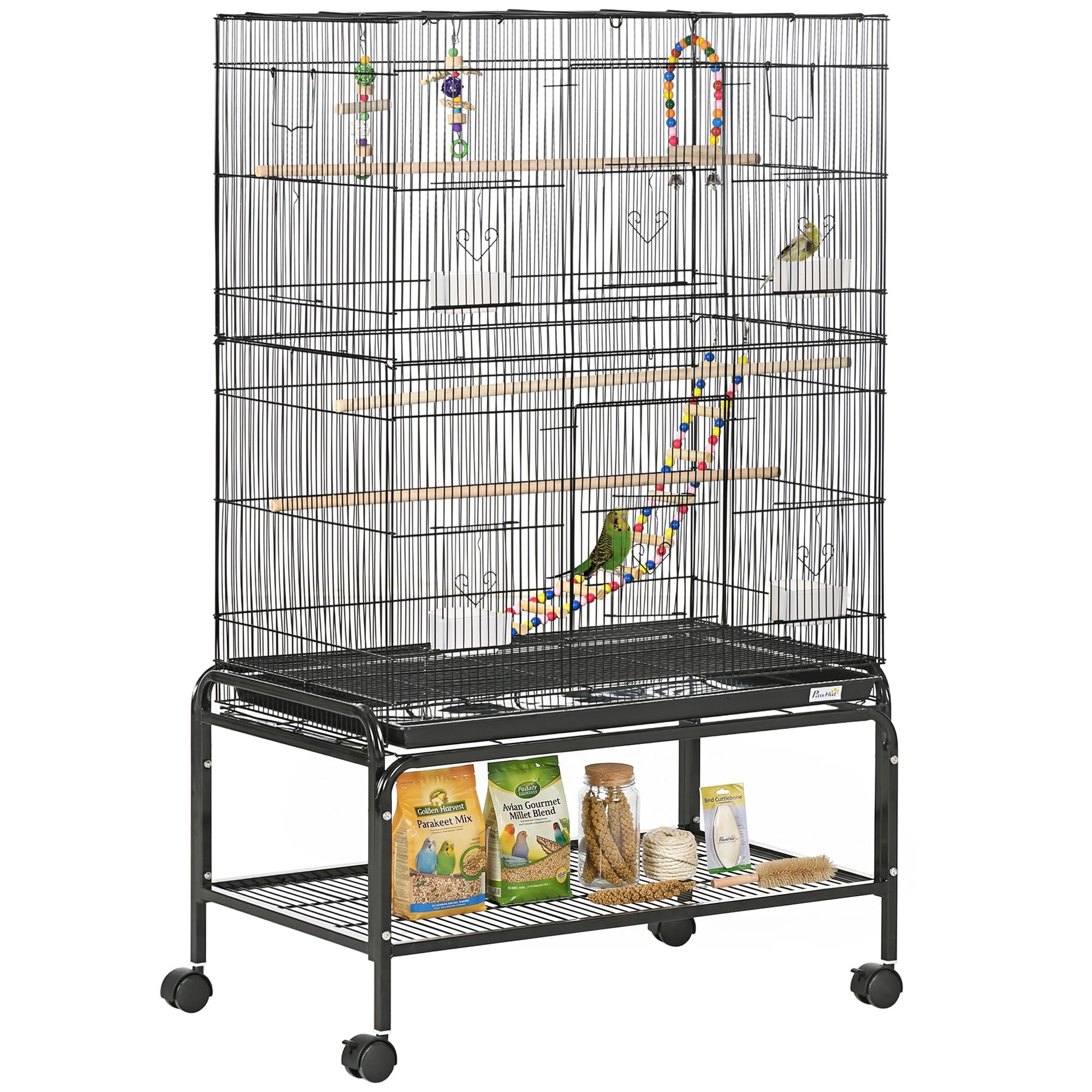 pawhut cage à oiseaux sur roulette
