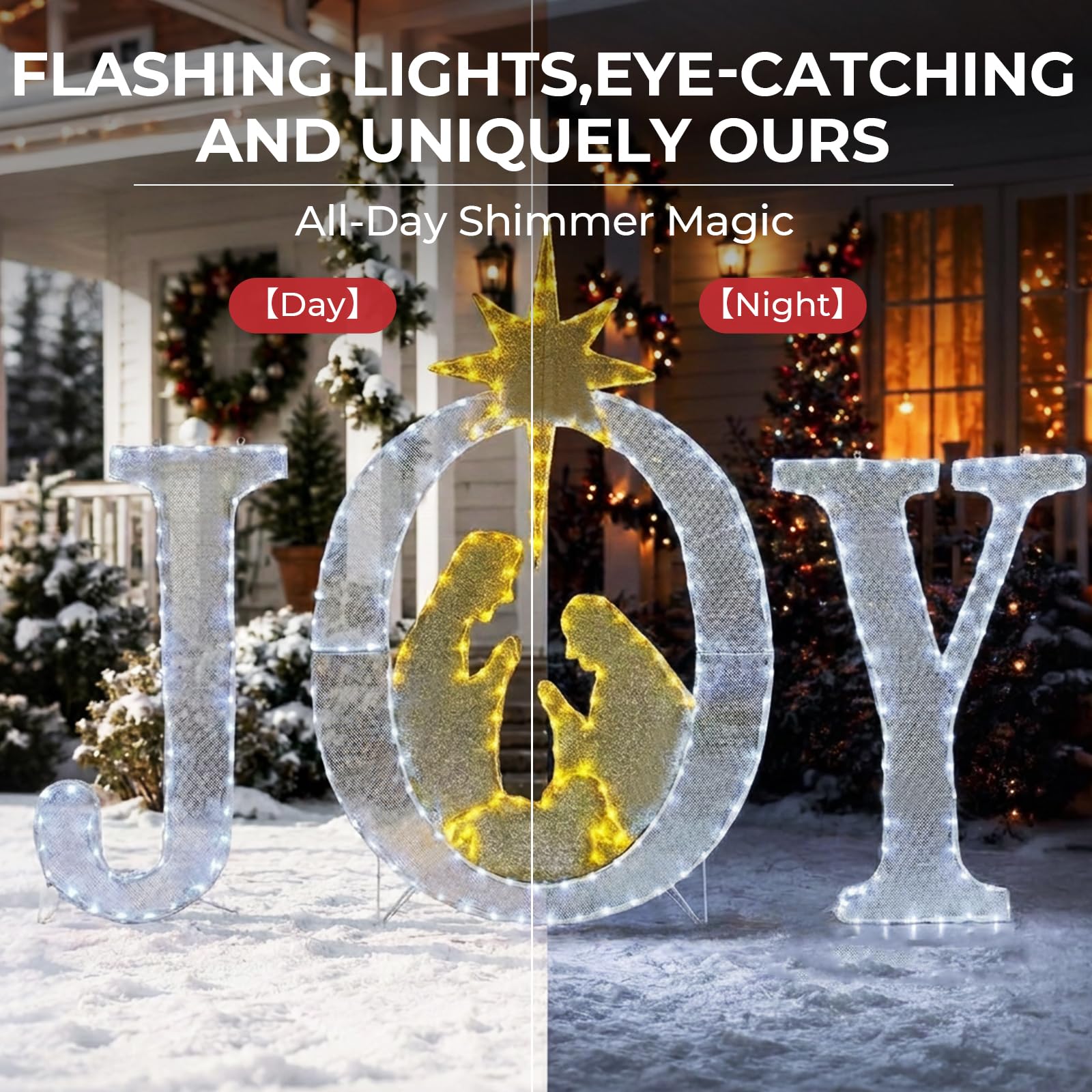 Decoración navideña grande de 49 pulgadas, letrero iluminado para exteriores, belén, Navidad, patio, decoración de vacaciones, resistente a la intemperie, 350 luces LED, para colgar o colocar en el