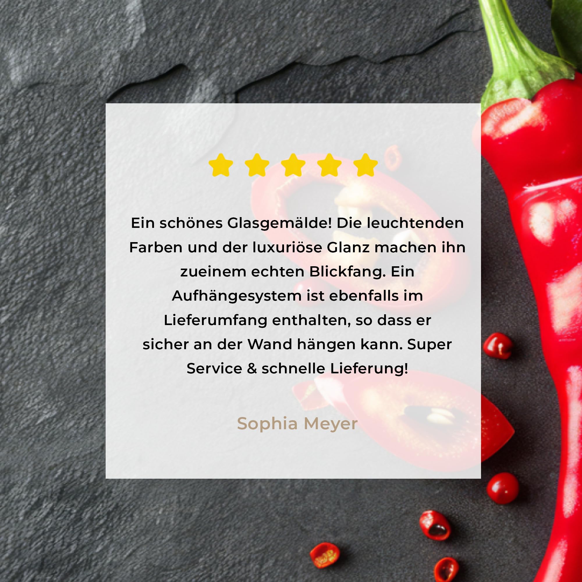 MuchoWow© Wandbilder Glas 60x40 cm Wohnzimmer Wanddeko Schlafzimmer Zimmerdeko Wandgemälde Zimmer Deko auf Wand Dekoration Wall Art Rote Pfeffer - Beton - Paprika - Gemüse