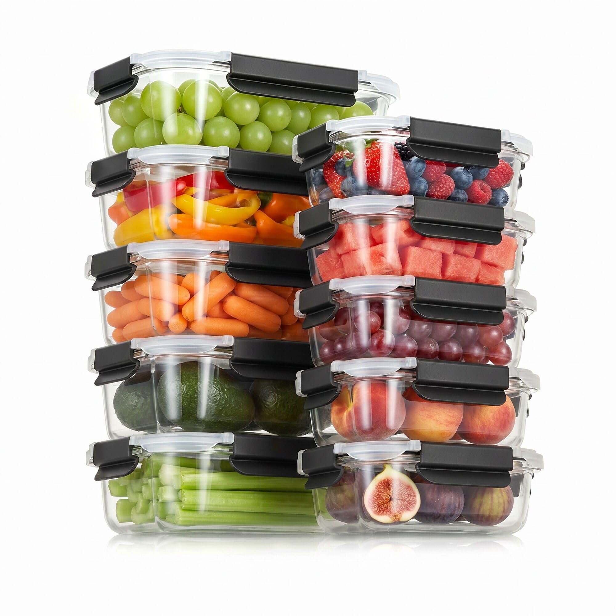 GENICOOK Glas-Frischhaltedosen mit Deckel, Glas-Mahlzeiten-Vorbereitungsbehälter-Set mit auslaufsicheren Deckeln, luftdichter Lunchbehälter für Küche, Mikrowelle, Ofen, Gefrierschrank,