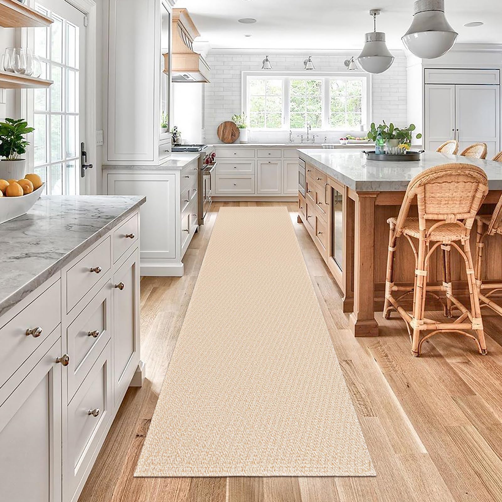 KOZYFLY Boho Runners for Hallways 2.6x10 ft Washable Long Hall Carpet Runner Non Slip Kitchen Rug Beige Cotton Entryway Runner Rugs Throw Rugs for Indoor Hallway Bedroom Kitchen