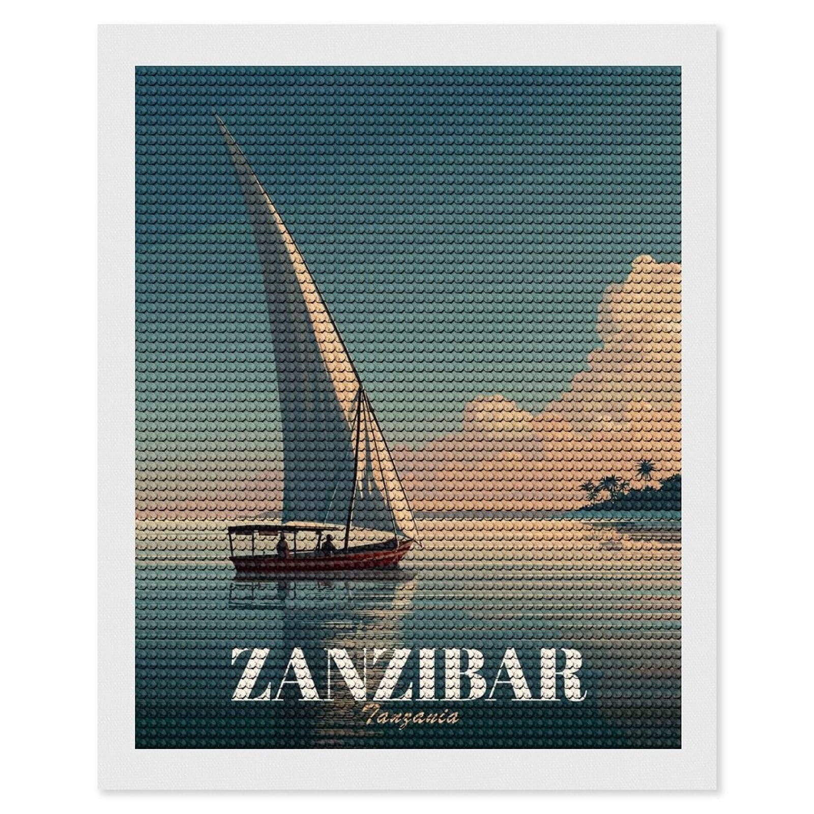 Junmoney Zanzibar Dhow Sailboat at Sunset Diamond Art Kit 16"x20", Creative Leisure Activity, Complete Accessories, Vintage Style Decor, for Women