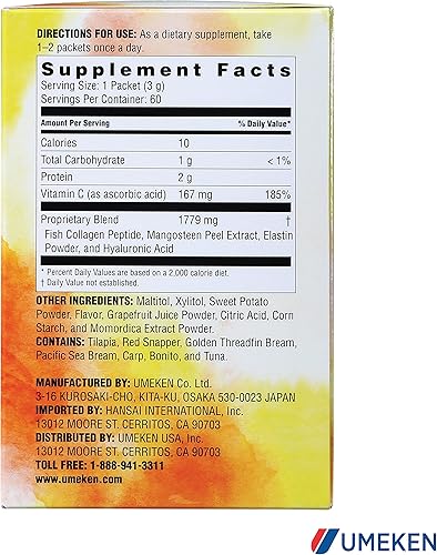 Miniatura 8 de Umeken Elastin Beauty - Suplemento en polvo con péptidos de colágeno, ácido hialurónico, vitamina C y fruta de mangostán, salud y bienestar de la