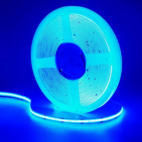 Tira de luz LED azul COB de 32.8 pies, 24 V, 3840 LED, brillo uniforme, sin puntos, no impermeable, IP20, cinta de luces LED flexibles para