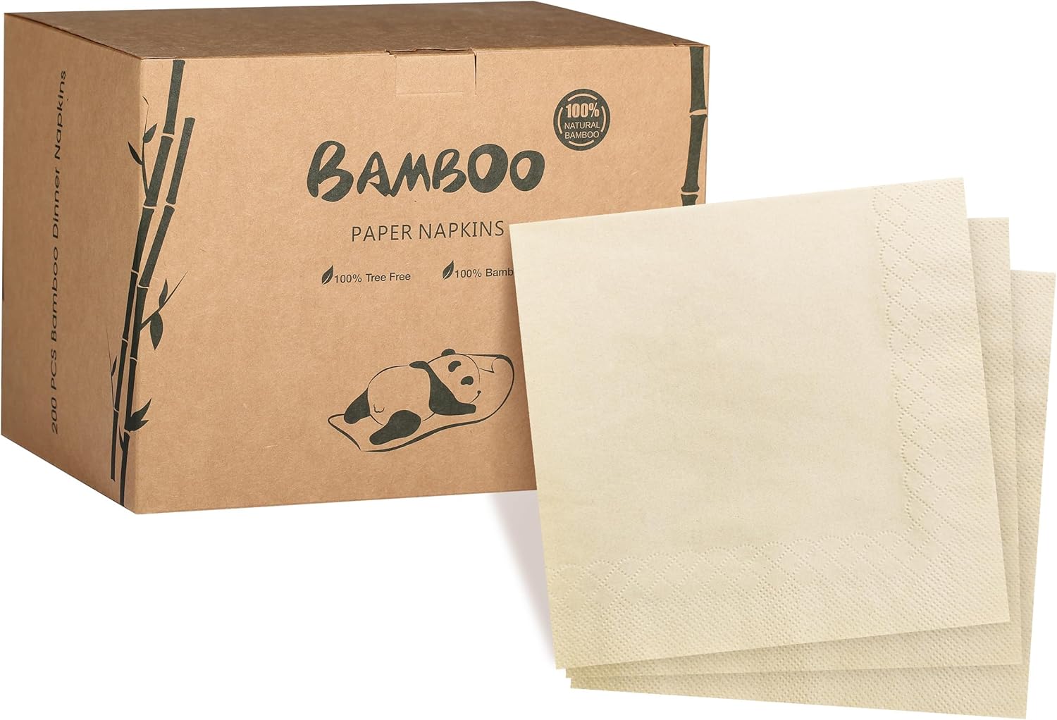 MORGIANA 2-Ply Bamboo Paper Napkins, 300-Count Brown Unbleached Paper Hand Towels for Bathroom & Kitchen, Eco-Friendly