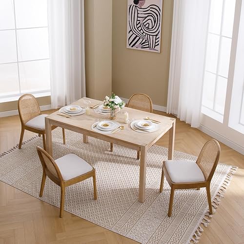 Miniatura 8 de Juego de 2 sillas de comedor de mediados de siglo, sillas laterales de ratán de lino con patas de madera maciza para sala de estar, comedor, color