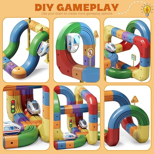 Miniatura 3 de Juguetes magnéticos para automóvil, pista de automóvil flexible, juego de tren magnético para bricolaje, kits de construcción de pistas de carreras