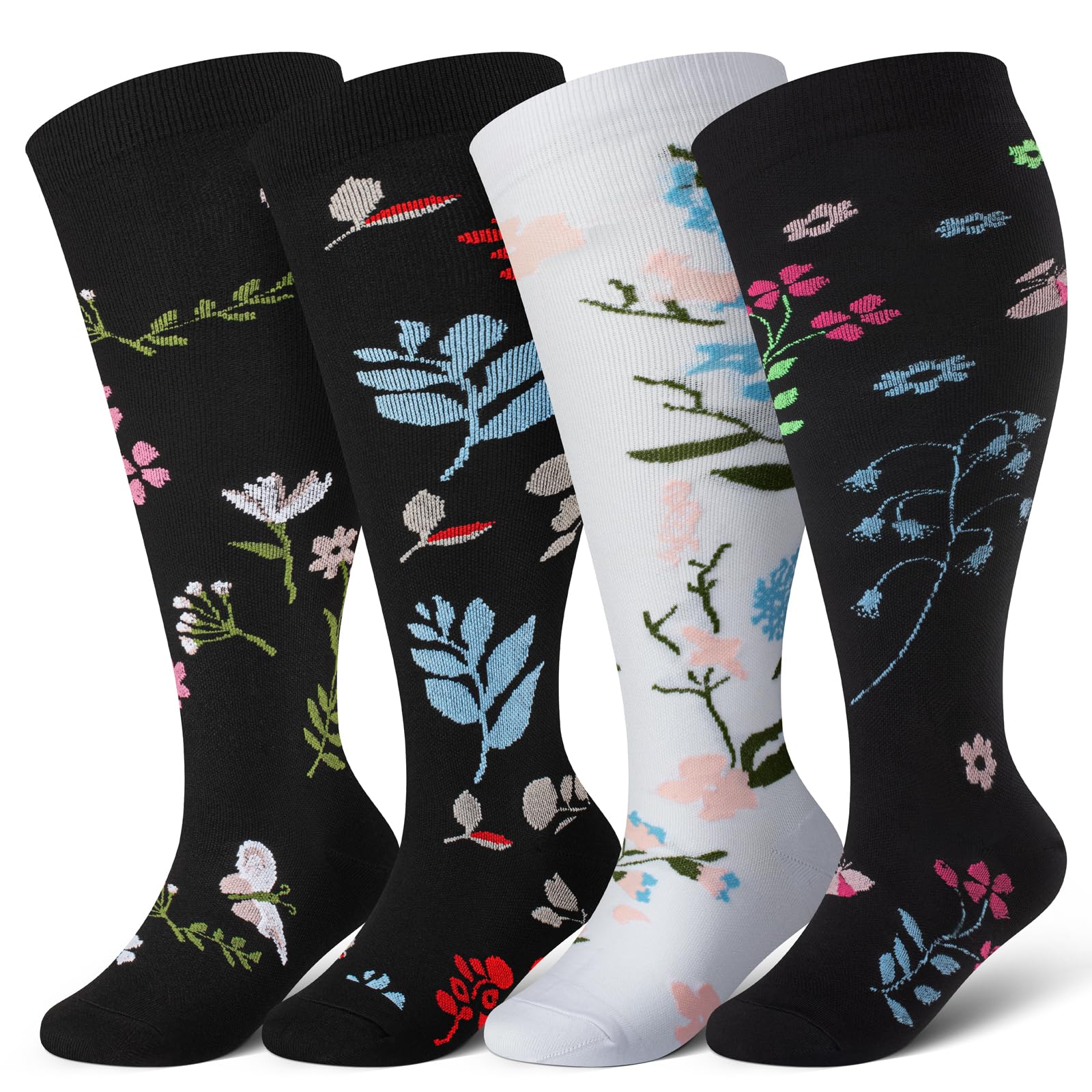 Photo 1 of cerpite 4 Pairs Plus Size Compression Socks Wide Calf for Women & Men 20-30 mmhg-Extra Wide Calf Knee High Support Socks for Nurse