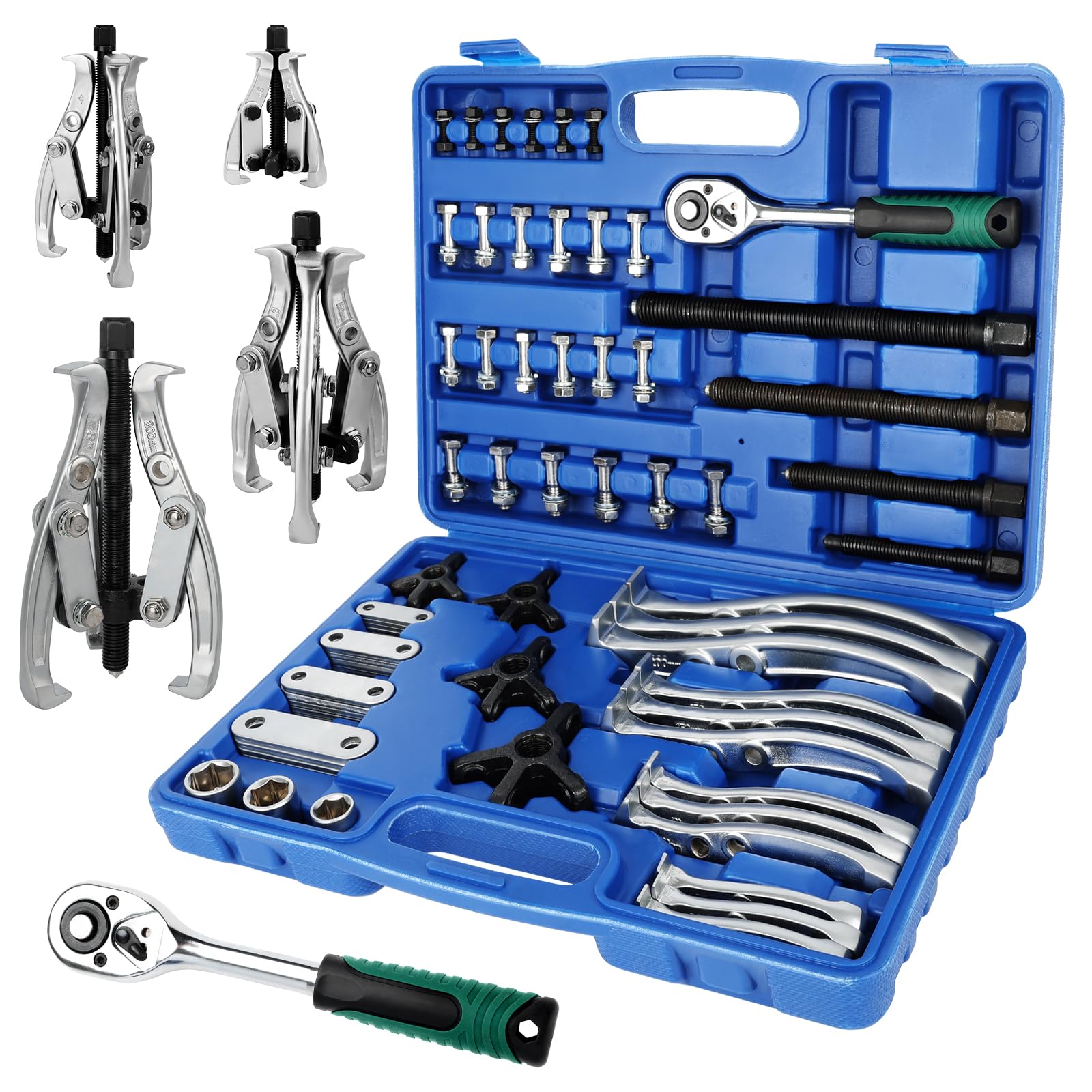 Extractor de Rodamientos 3" 4" 6" 8", Herramienta Extractora Interior Exterior, Juego Extractor 2 Brazos/3 Brazos con Carraca, Kit Resistente de Acero Cr-V para Engranajes, Poleas, Carraca & Vasos