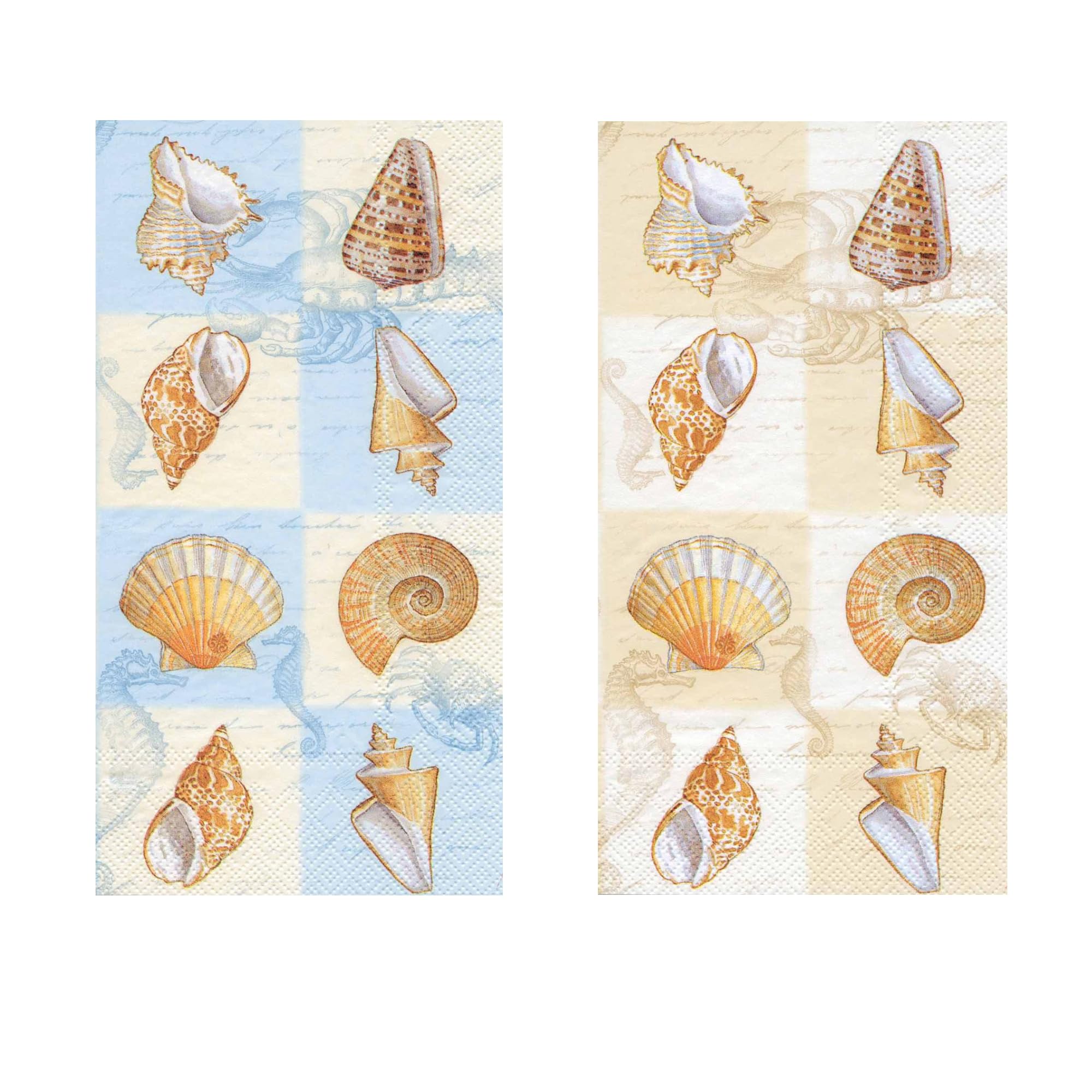 Sounds of the Sea Guest Towel Party Napkins - 32 Count | Seashell Design | Blue and Cream Coastal Patterns | 8.5x4.5-Inch | Made in Germany
