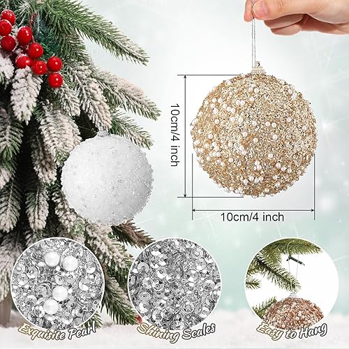 Vista 76 de Lyrow Juego de 24 adornos de bolas de Navidad con purpurina de 4 pulgadas, bolas de Navidad a granel, adornos colgantes de espuma de lentejuelas