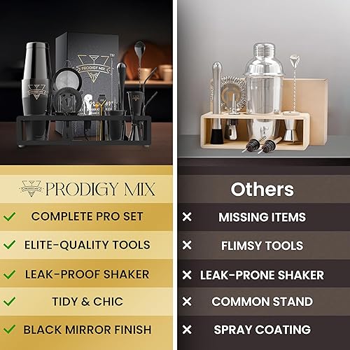 Miniatura 8 de Elite Mixology - Kit de coctelera Boston de 20 piezas para mezclar con soporte, accesorios de bar indestructibles, kit de barma, juego de bar de