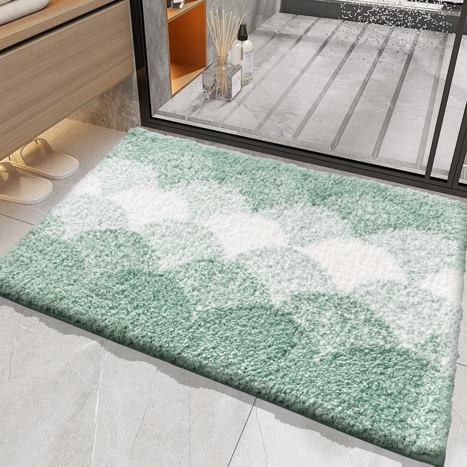 HAPACE Bathroom Rugs, Thick Absorbent Bath Mat Rug Non Slip, Soft Shaggy Bath Room Floor Mats for Bathroom, Machine Washable,(16"×24",Sage Green)