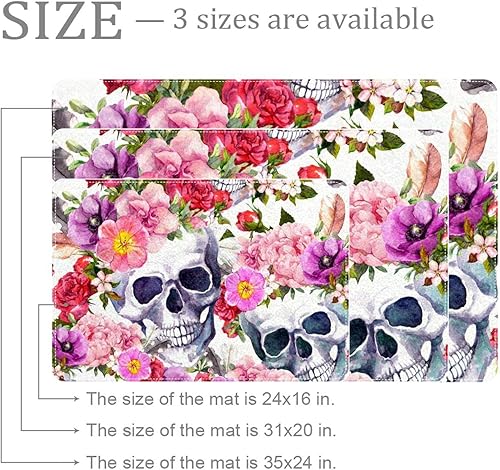 Miniatura 3 de Alfombra de baño con patrón de flores coloridas y calavera con parte trasera antideslizante hojas absorbentes de agua alfombra de baño pequeña de
