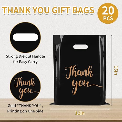 Miniatura 2 de COIDEA Bolsas de mercancía con texto en inglés "Thank You", 20 bolsas de plástico para compras de pequeñas empresas, 12 x 15 pulgadas,