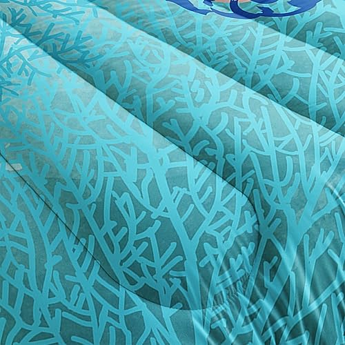 Miniatura 4 de Juego de edredón náutico del mundo marino para niños y adultos, tamaño individual, con temática de hipocampo oceánico y 2 fundas de almohada con