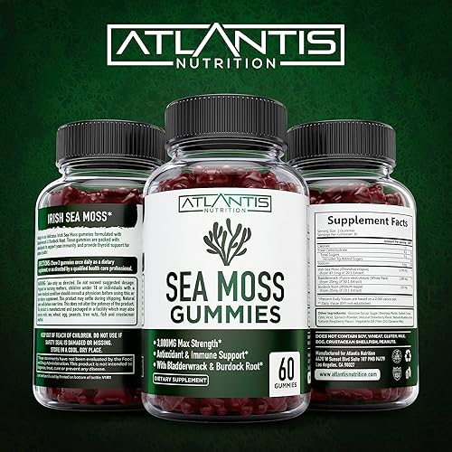 Miniatura 6 de Gomitas de musgo marino irlandés, 3000 mg, formuladas con musgo marino irlandés, vejiga y raíz de bardana. Ricas en vitaminas y minerales