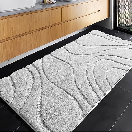 DEXDE Alfombras de baño, alfombra de baño de microfibra lanuda de felpa suave antideslizante para suelo de baño, alfombra absorbente lavable a